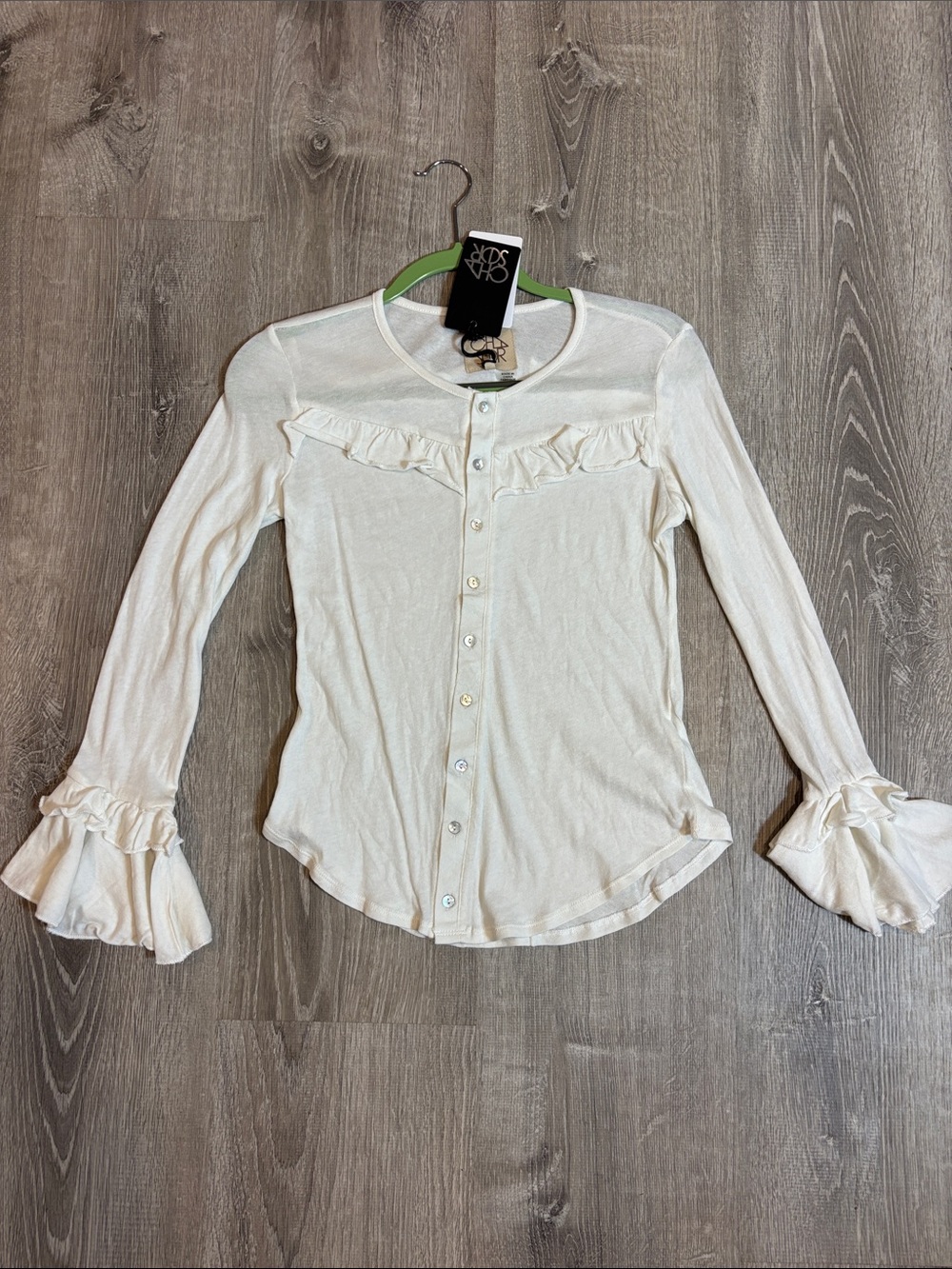 Chaser Cream Ruffle Button-Down Shirt